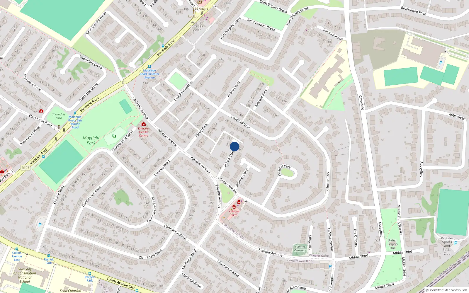 Overhead map showing the location of 9 St Esra Close, Killester, Dublin 5