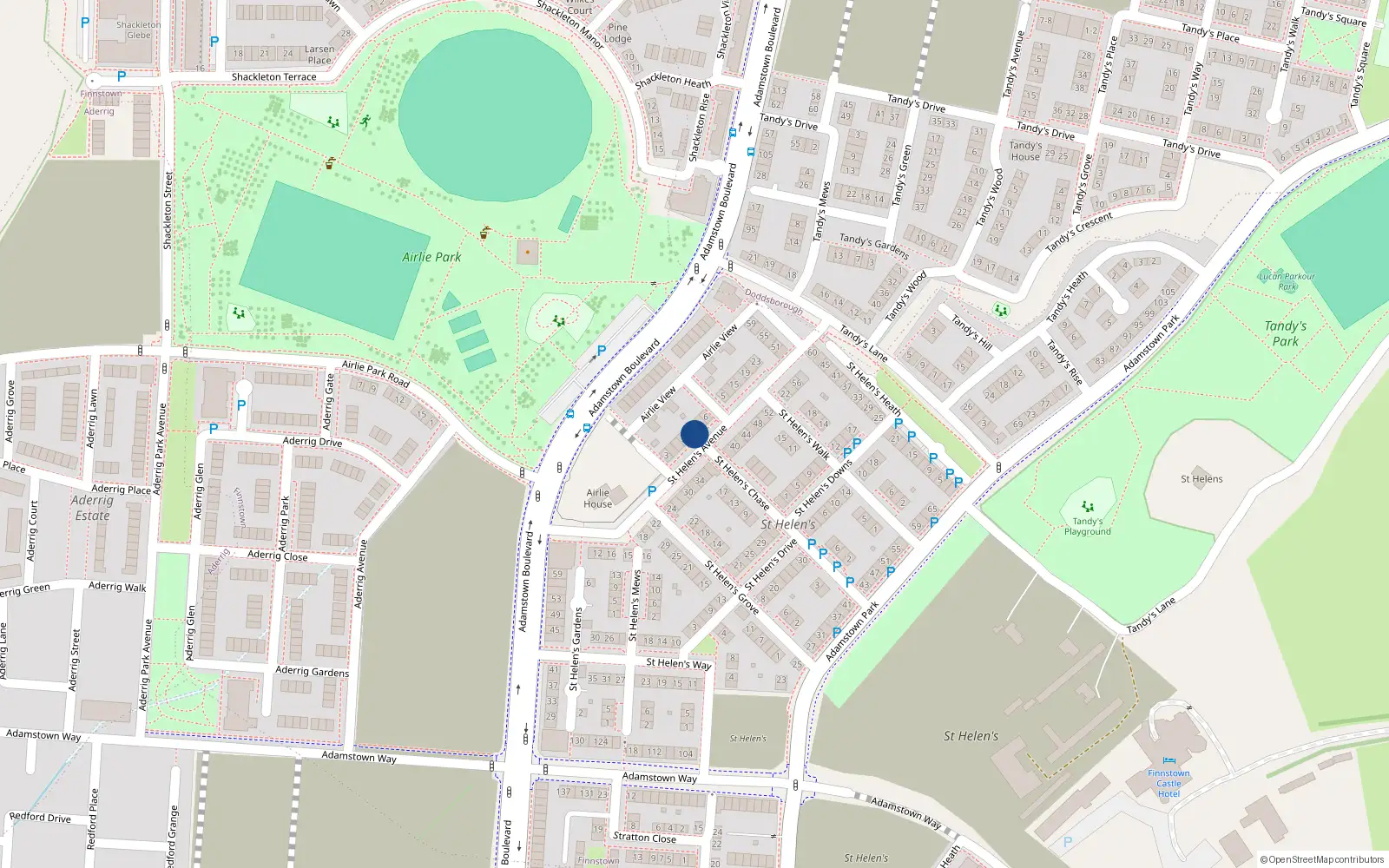 Overhead map showing the location of 9 Saint Helen's Avenue, Lucan
