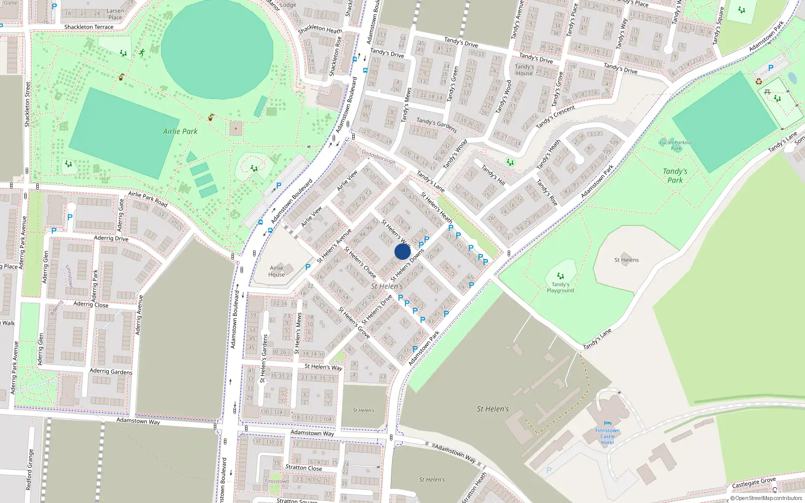 Overhead map showing the location of 9 Saint Helen's Walk, Lucan