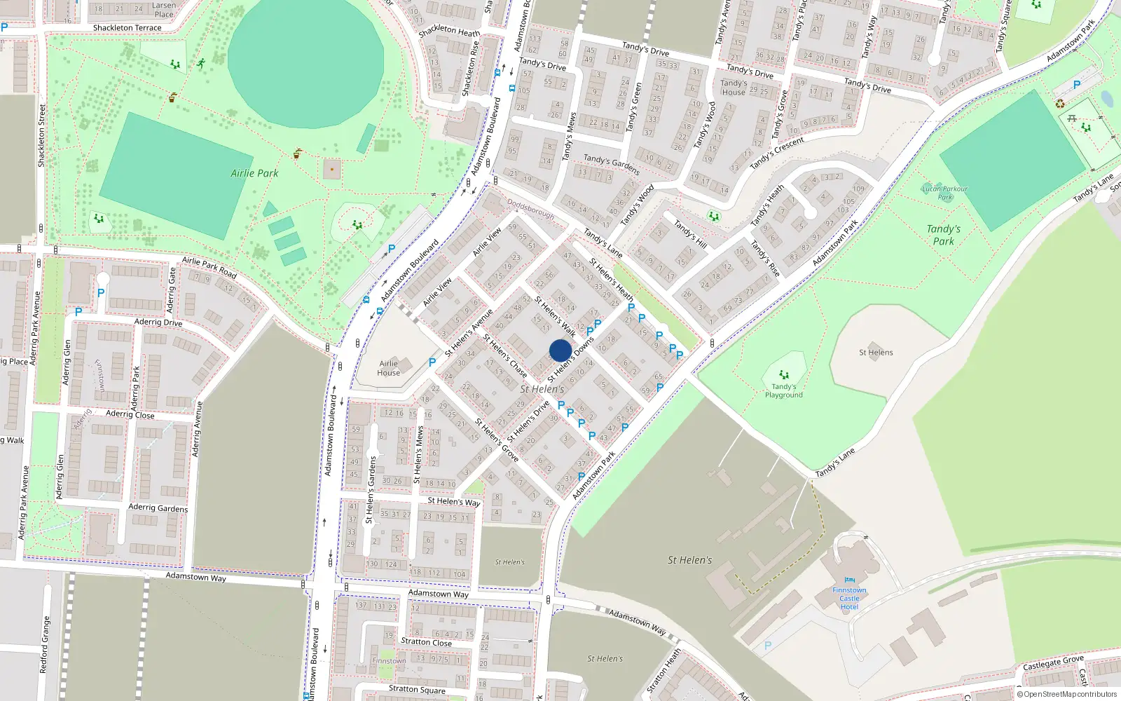 Overhead map showing the location of 9 St Helens Downs, St Helens, Adamstown