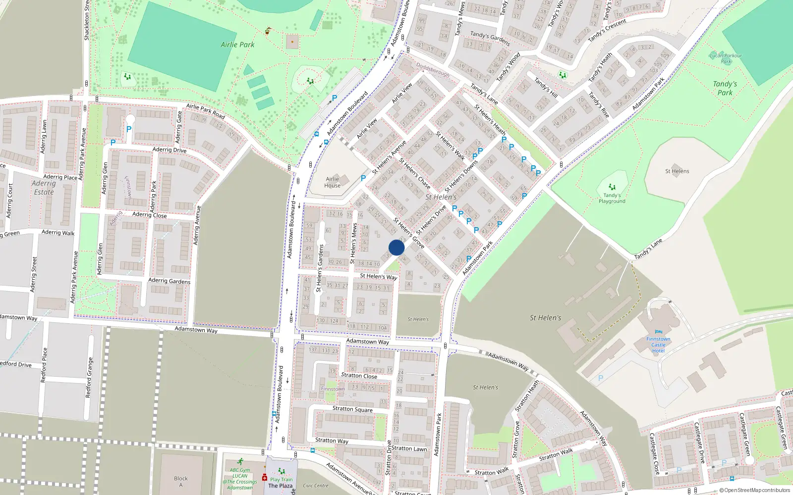 Overhead map showing the location of 9 St Helens Green, Adamstown, Lucan