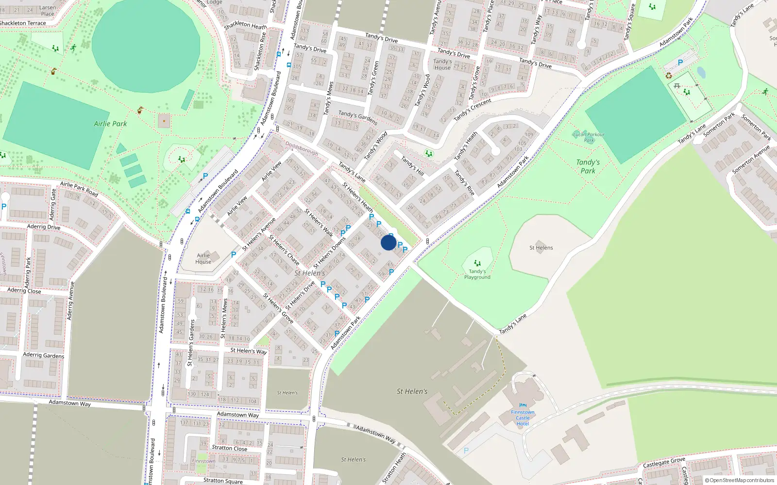 Overhead map showing the location of 9 St Helens Heath, Adamstown, Lucan