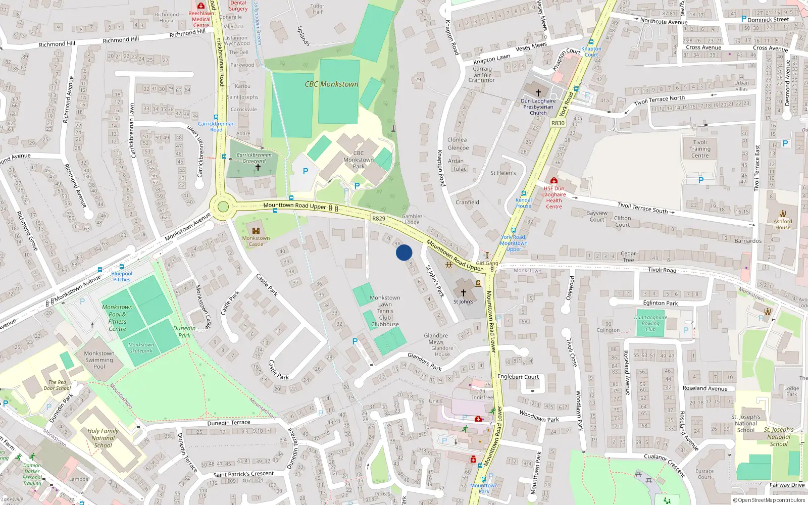 Overhead map showing the location of 9 St Johns Park, Glenageary, Dublin