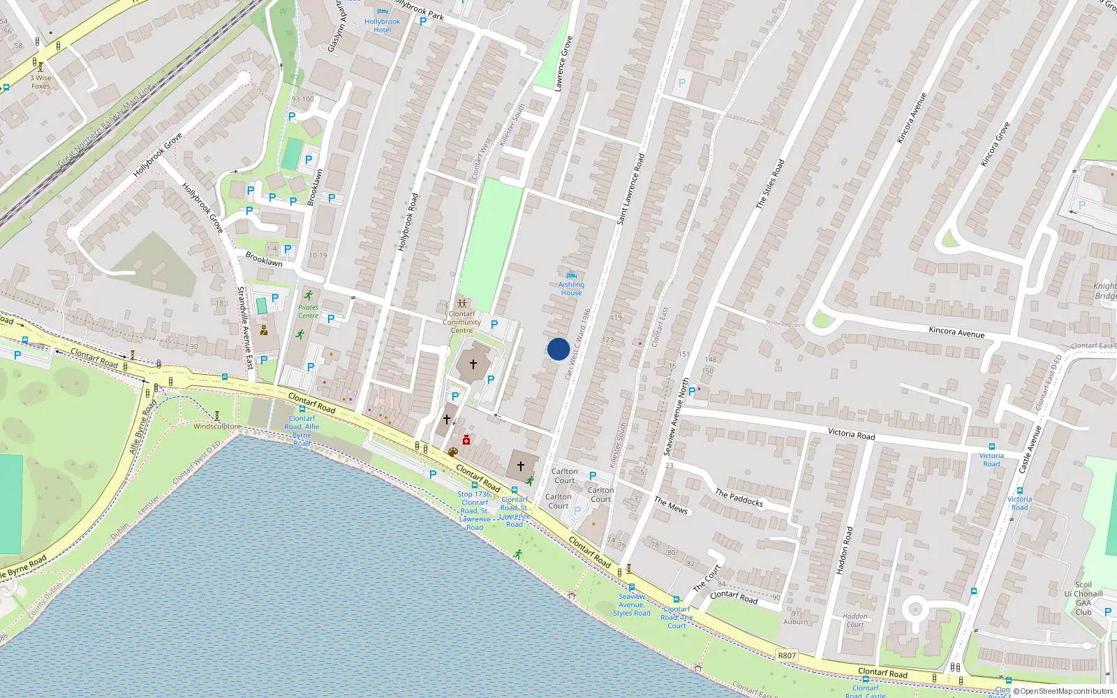 Overhead map showing the location of 9 St Lawrence Road, Clontarf, Dublin 3