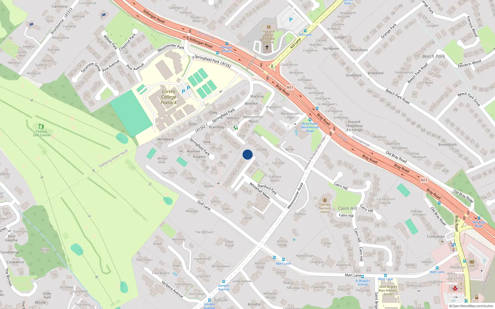 Overhead map showing the location of 9 Stanford Park, Dublin 18