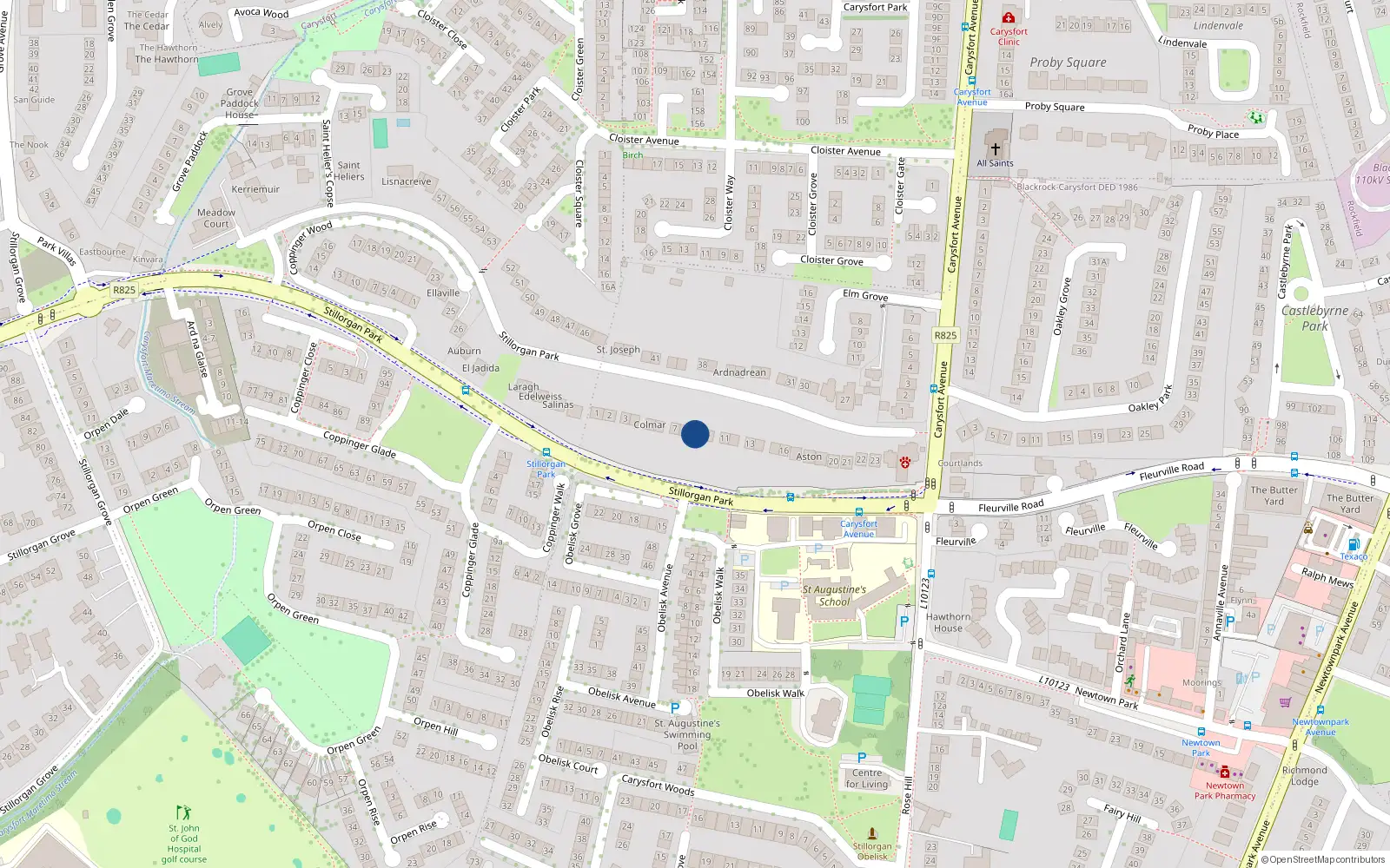 Overhead map showing the location of 9 Stillorgan Park, Blackrock, Co Dublin
