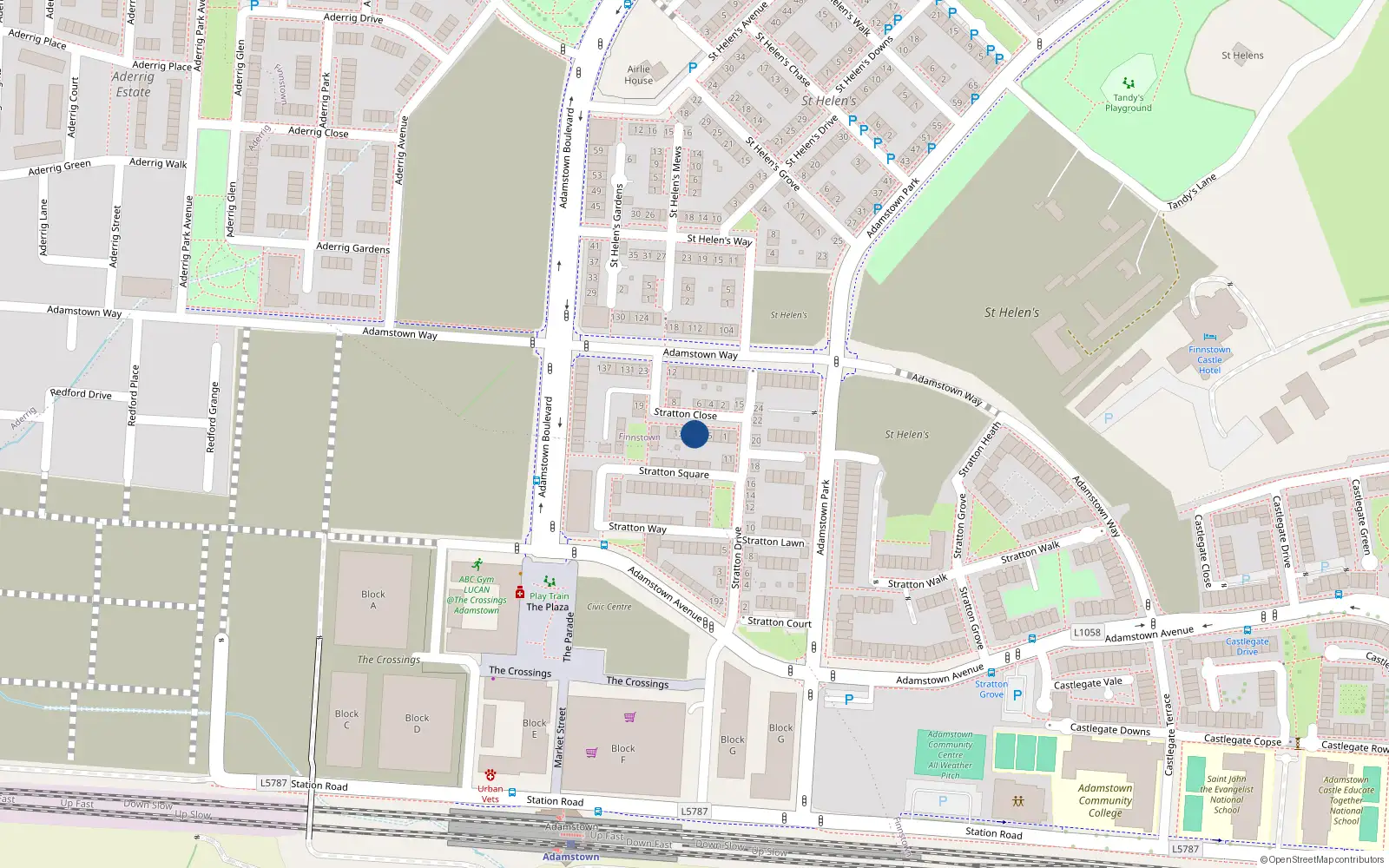 Overhead map showing the location of 9 Stratton Close, Lucan