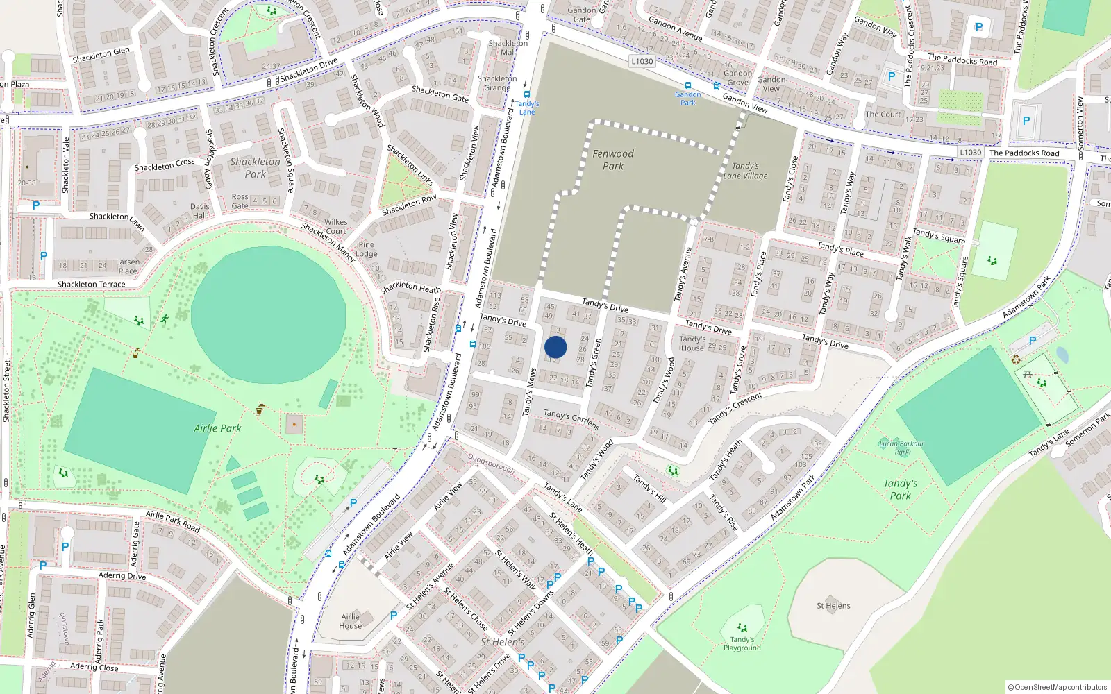 Overhead map showing the location of 9 Tandy's Mews, Lucan