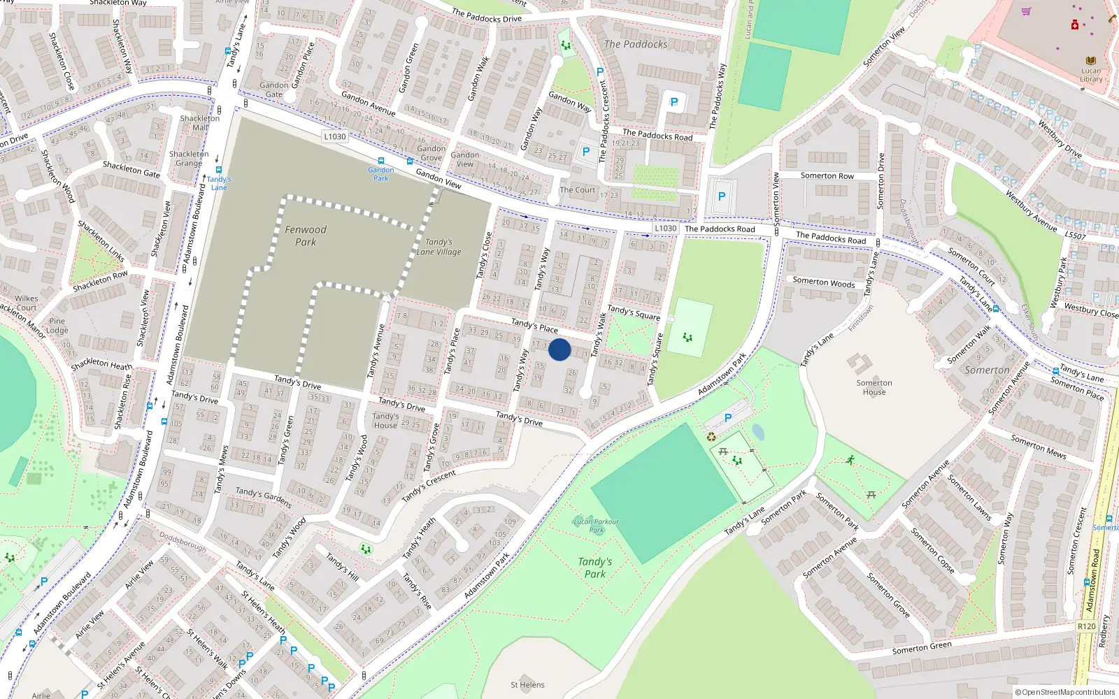 Overhead map showing the location of 9 Tandy's Place, Lucan