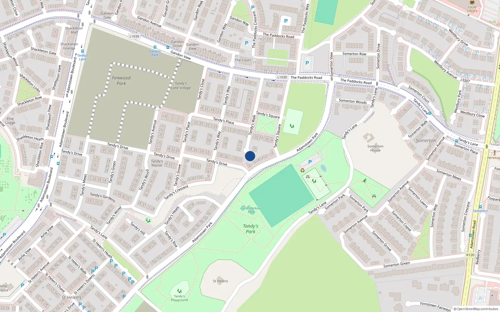 Overhead map showing the location of 9 Tandy's Walk, Lucan
