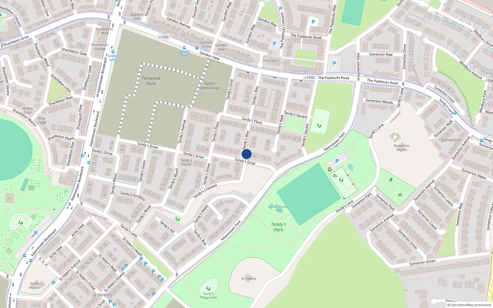 Overhead map showing the location of 9 Tandy's Drive, Lucan