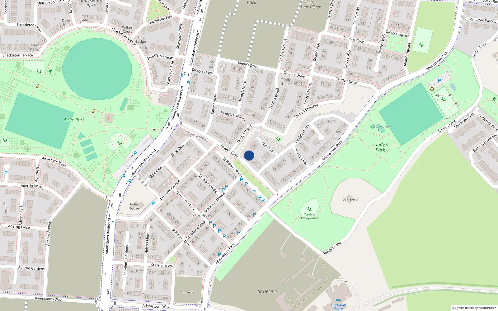 Overhead map showing the location of 9 Tandy's Lane, Lucan