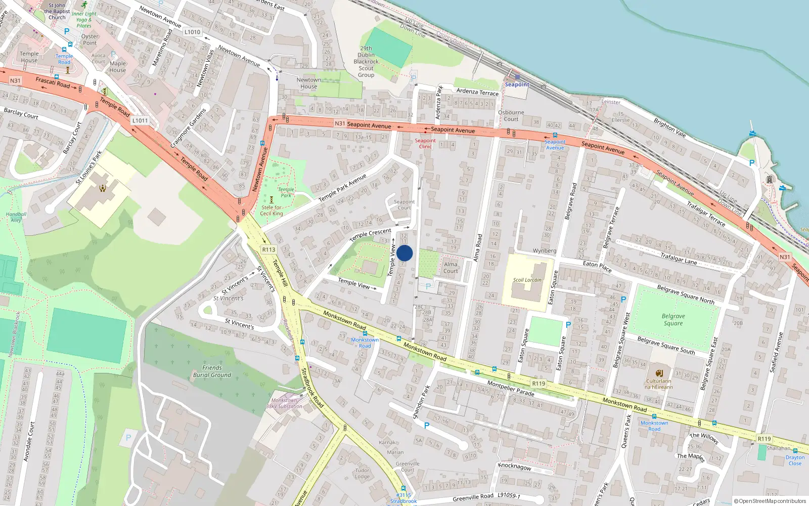 Overhead map showing the location of 9 Temple View, Co. Dublin