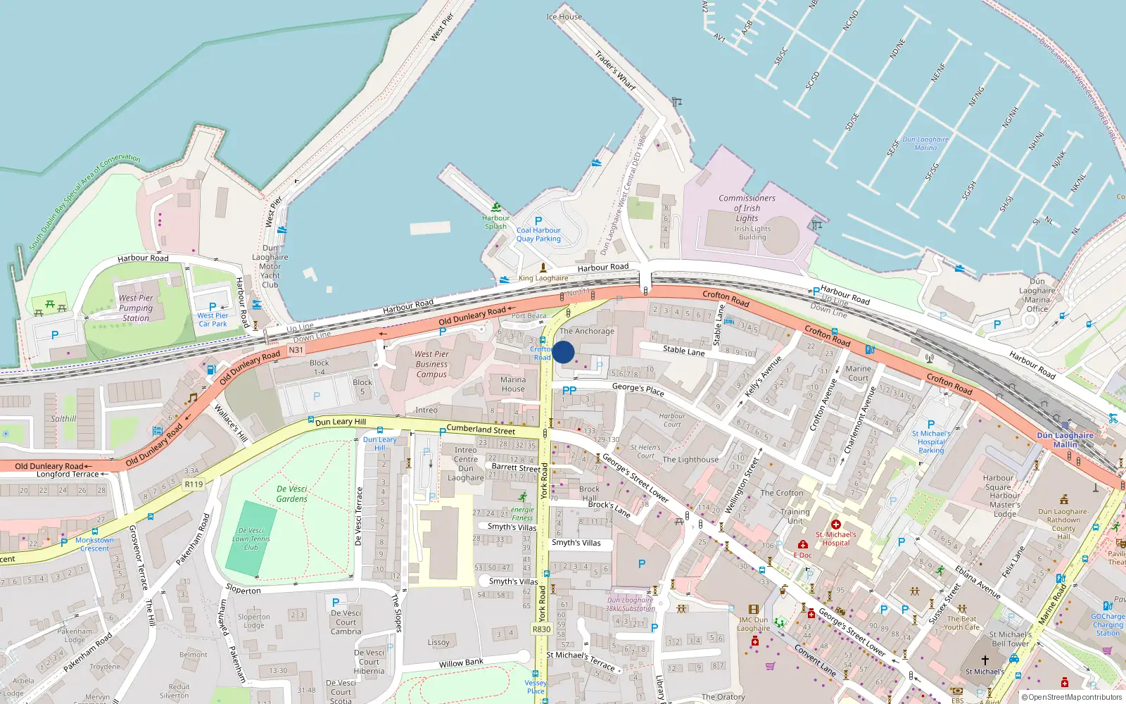 Overhead map showing the location of Apartment 1, The Anchorage, Dún Laoghaire, Dublin