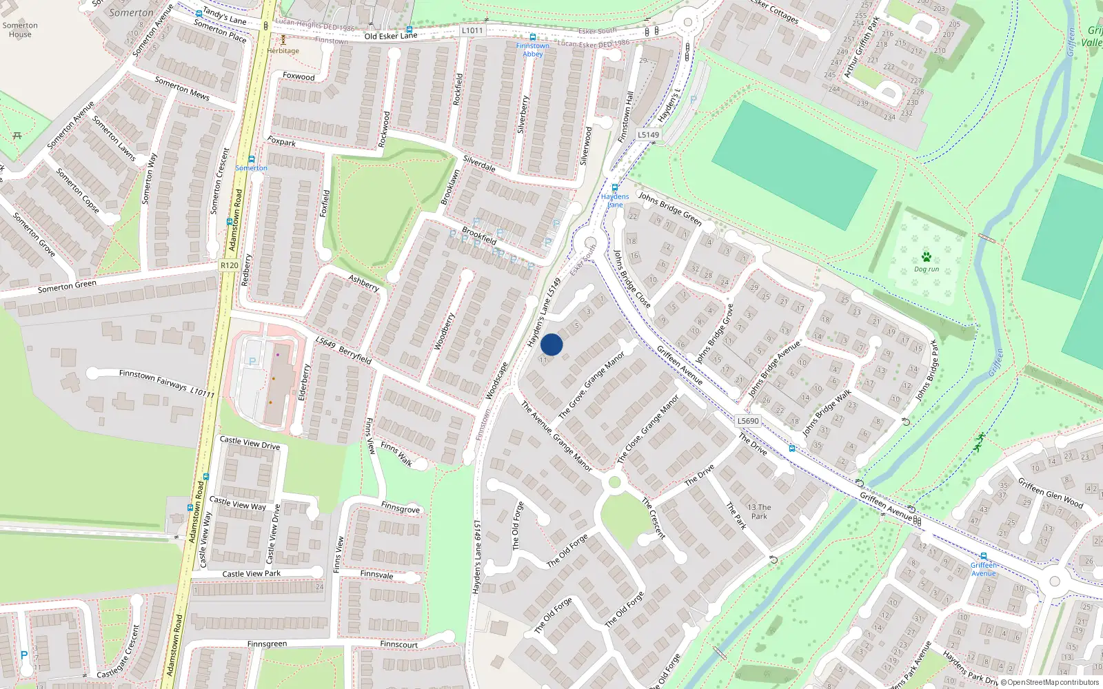 Overhead map showing the location of 9 The Avenue, Lucan