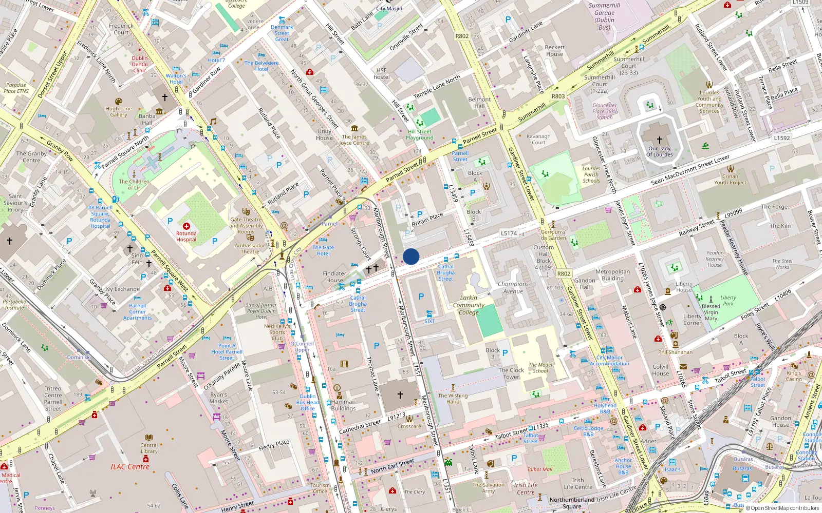 Overhead map showing the location of 9 the Beckett, Gresham House, Sean Macdermott St Upper Dublin 1