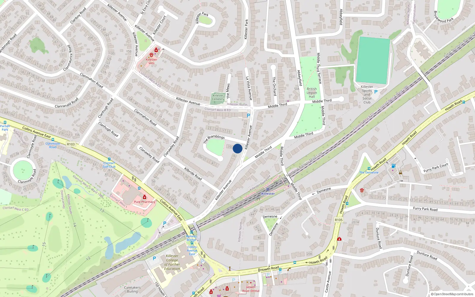 Overhead map showing the location of 9 The Bramblings, Dublin 5