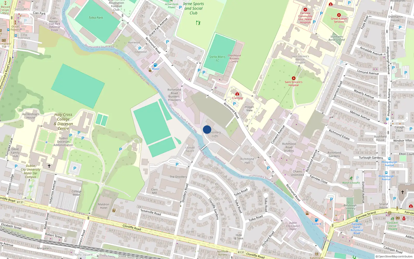 Overhead map showing the location of 9 the Cornhouse, Distillery Lofts, Drumcondra