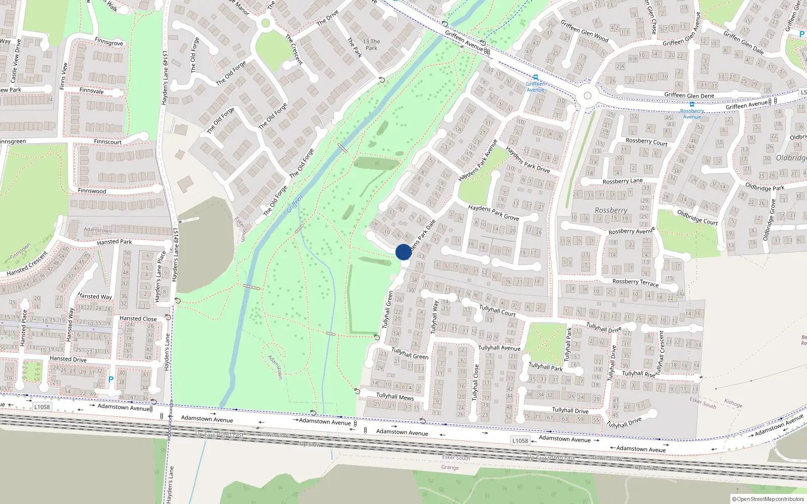 Overhead map showing the location of 9 the Dale, Haydens Park Dale, Lucan