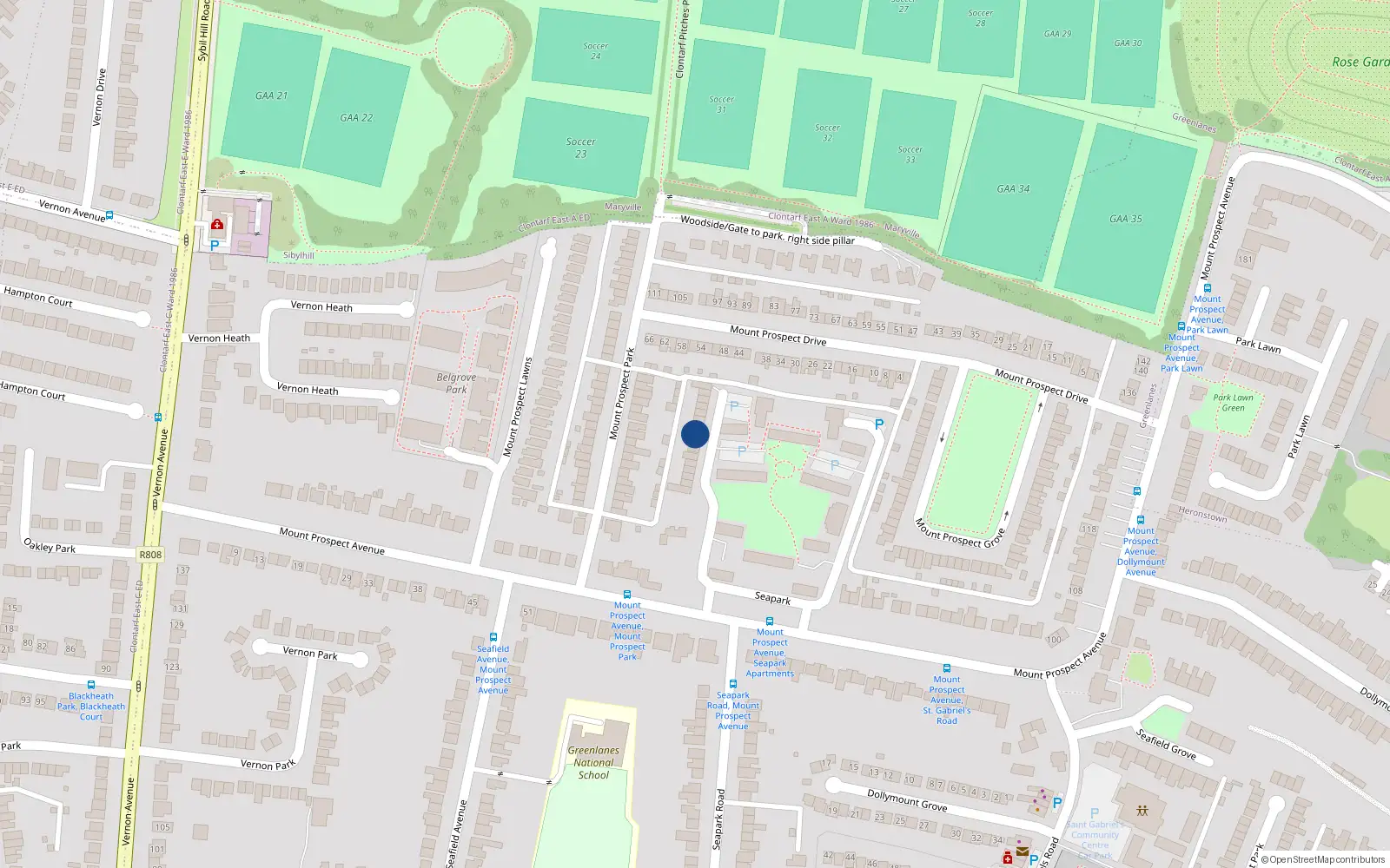 Overhead map showing the location of 9 The Laurels, Dublin 3