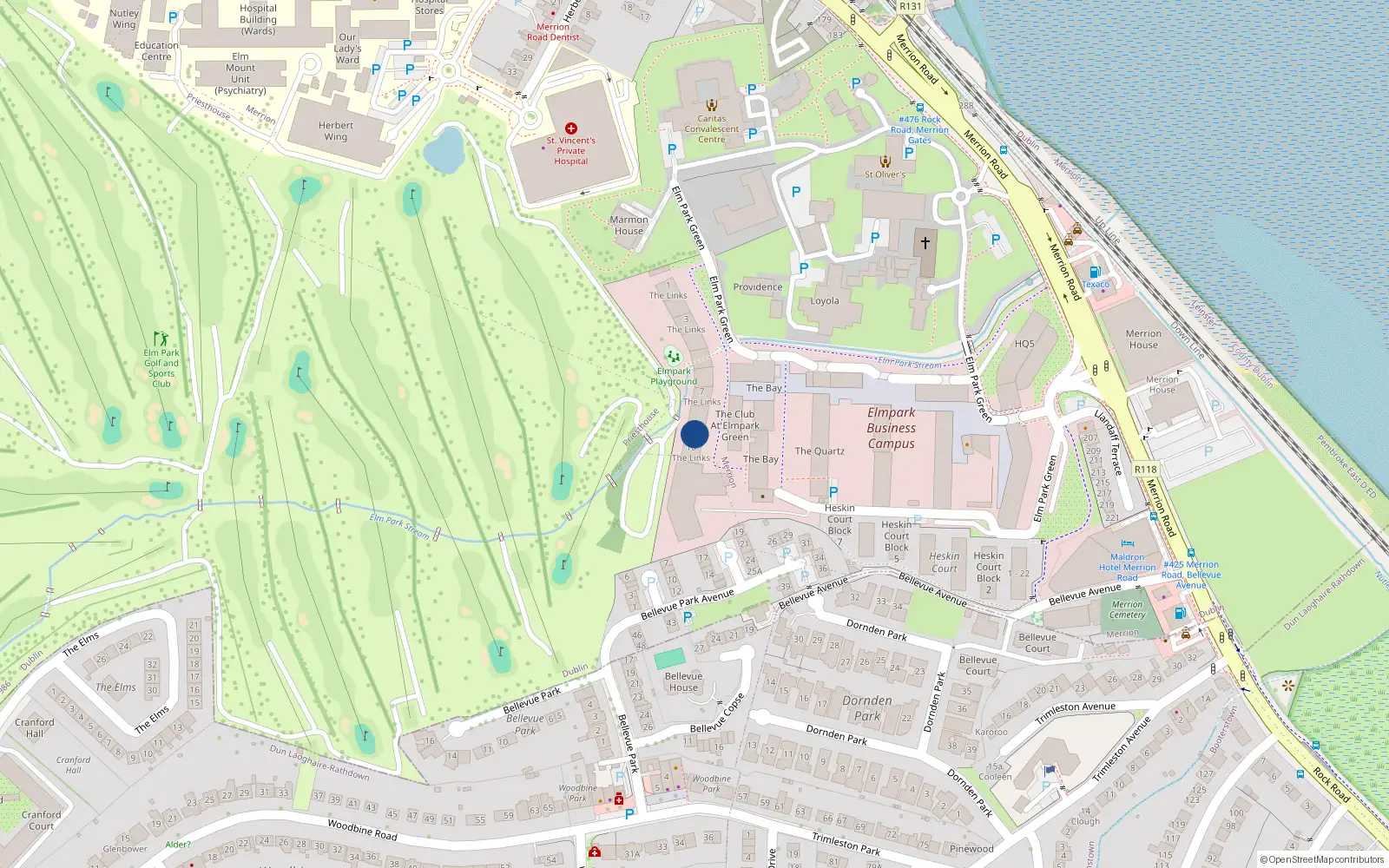 Overhead map showing the location of 9 the Links, 9 Elm Park Green, Merrion
