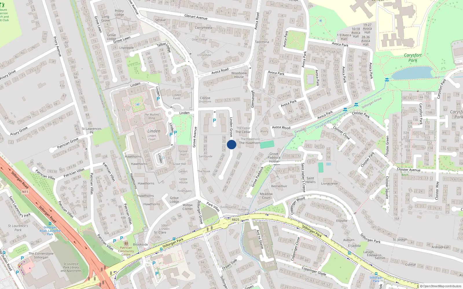 Overhead map showing the location of 9 the Mullins Wing, Linden Grove, Blackrock