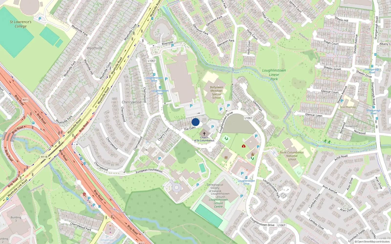 Overhead map showing the location of 9 the Oaks, Loughlinstown Drive, Loughlinstown