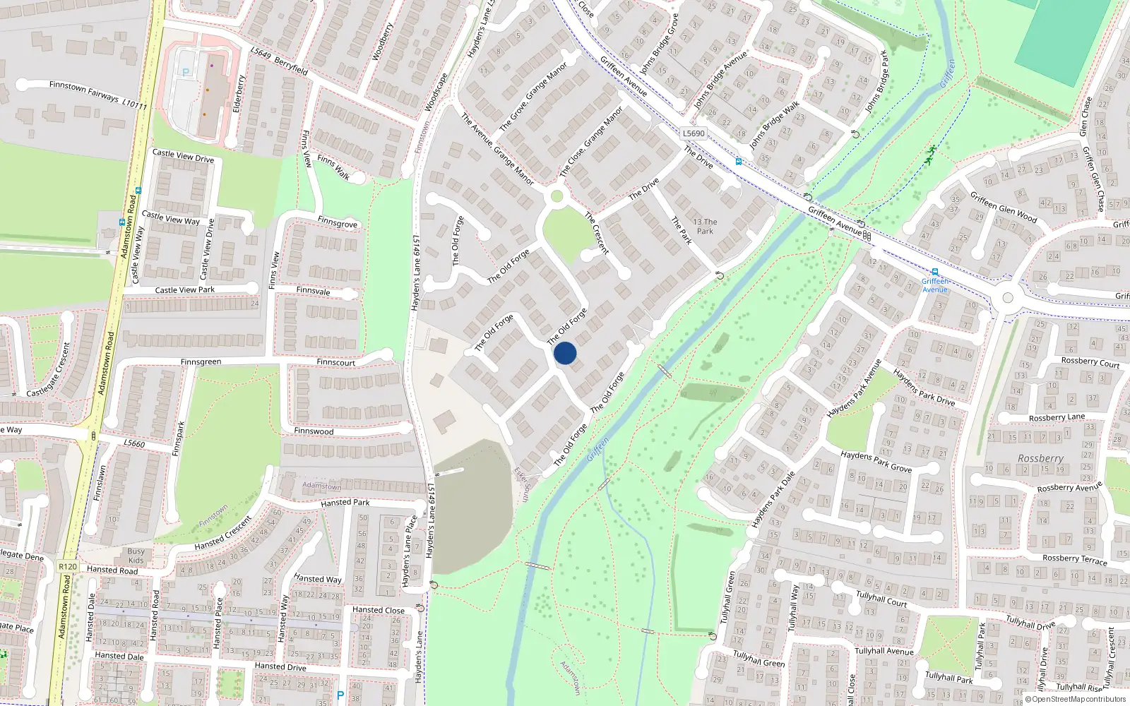 Overhead map showing the location of 9 The Old Forge, Lucan