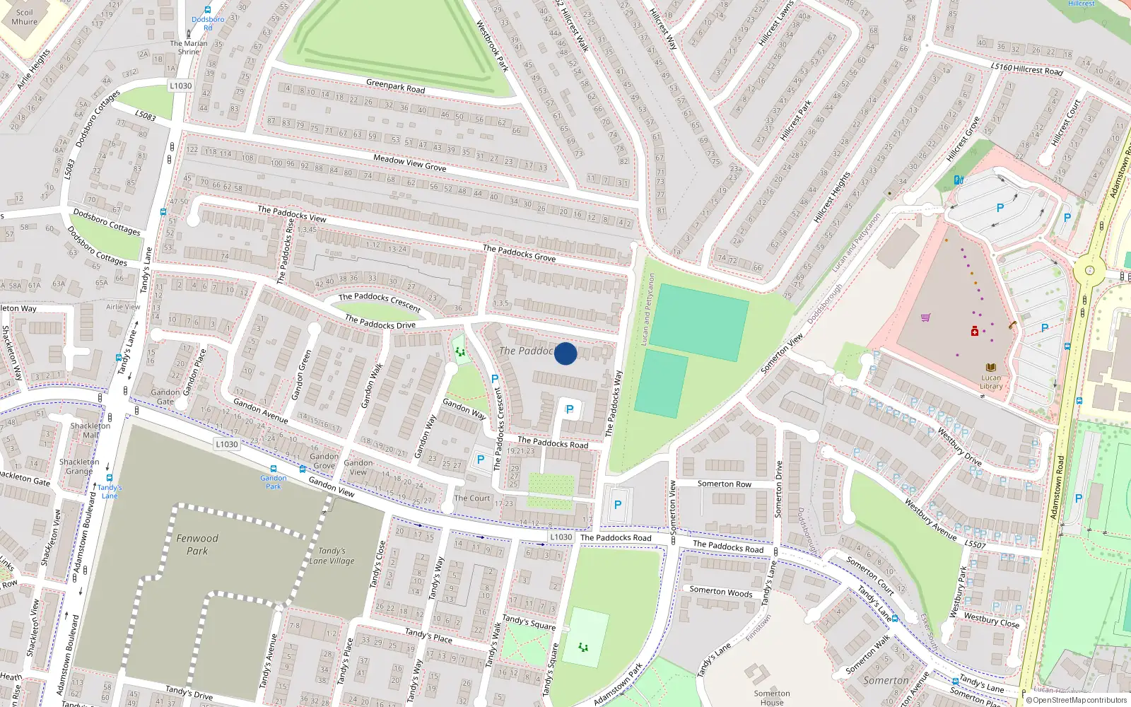 Overhead map showing the location of 9 The Paddocks Drive, Lucan
