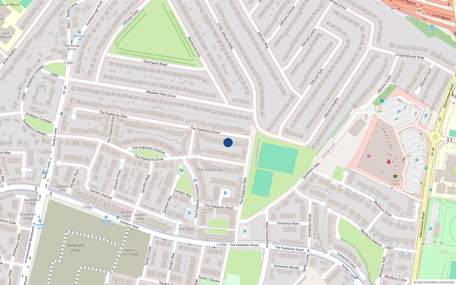 Overhead map showing the location of 9 The Paddocks Grove, Lucan