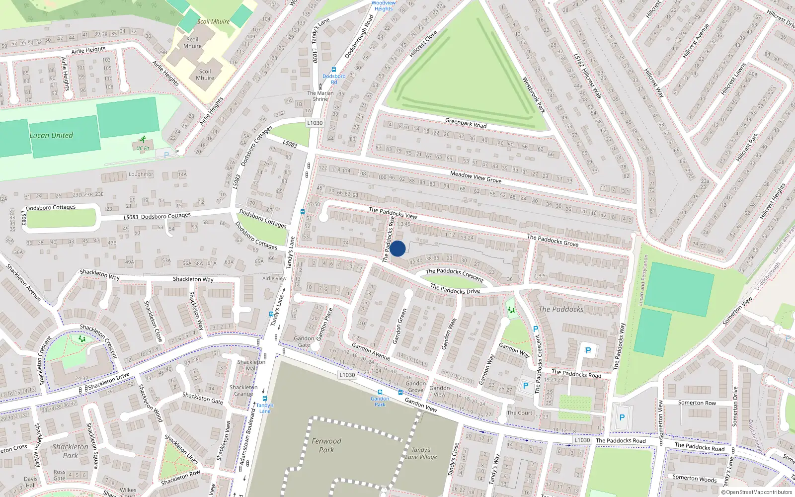 Overhead map showing the location of 9 The Paddocks Rise, Lucan