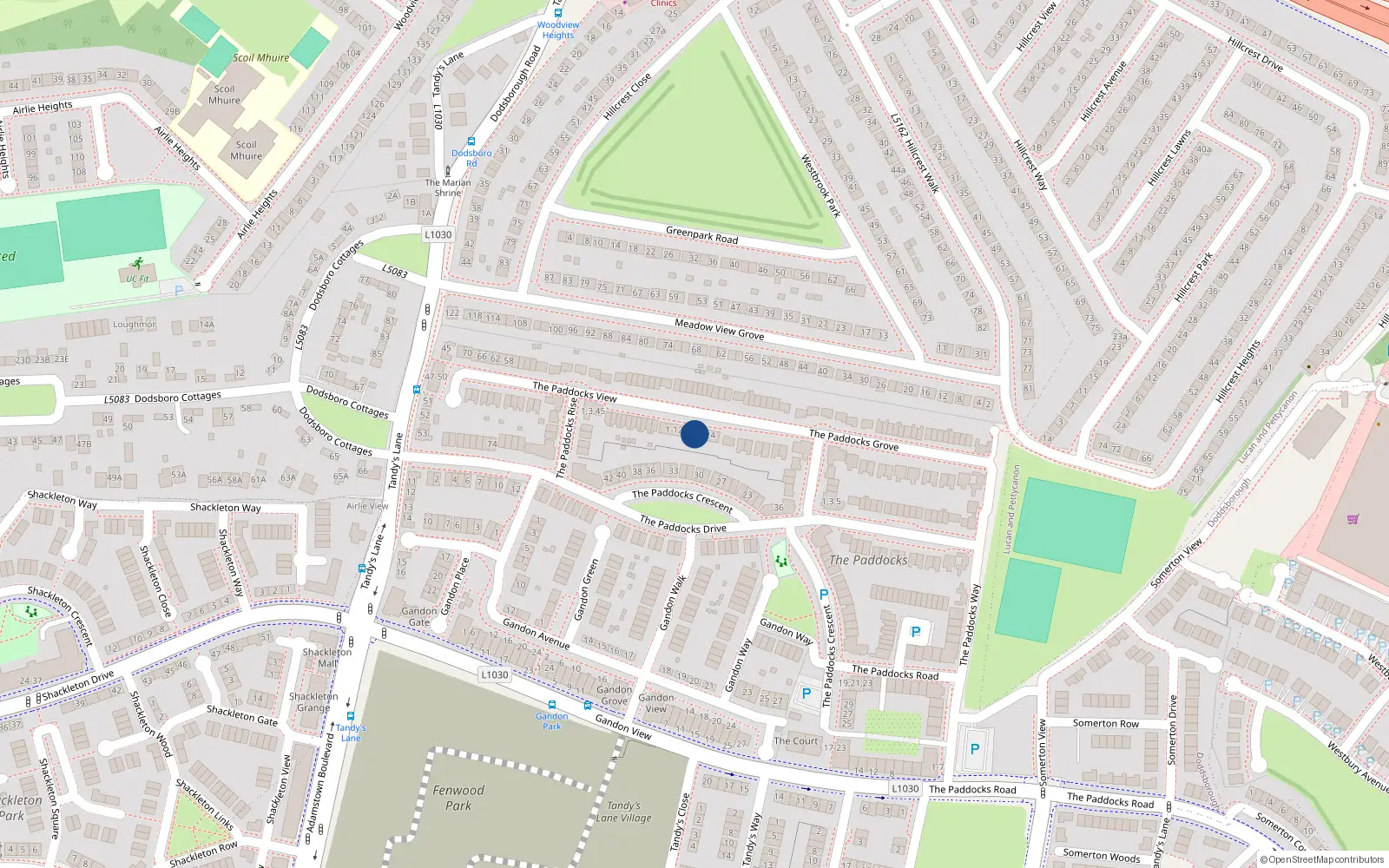 Overhead map showing the location of 9 The Paddocks View, Lucan