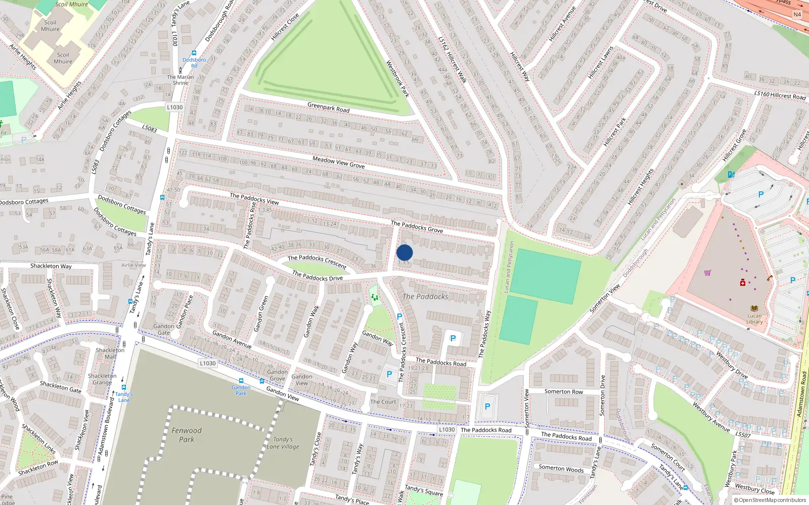 Overhead map showing the location of 9 The Paddocks Walk, Lucan