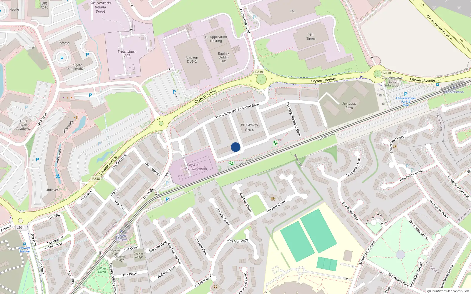 Overhead map showing the location of 9 The Park, Brownsbarn