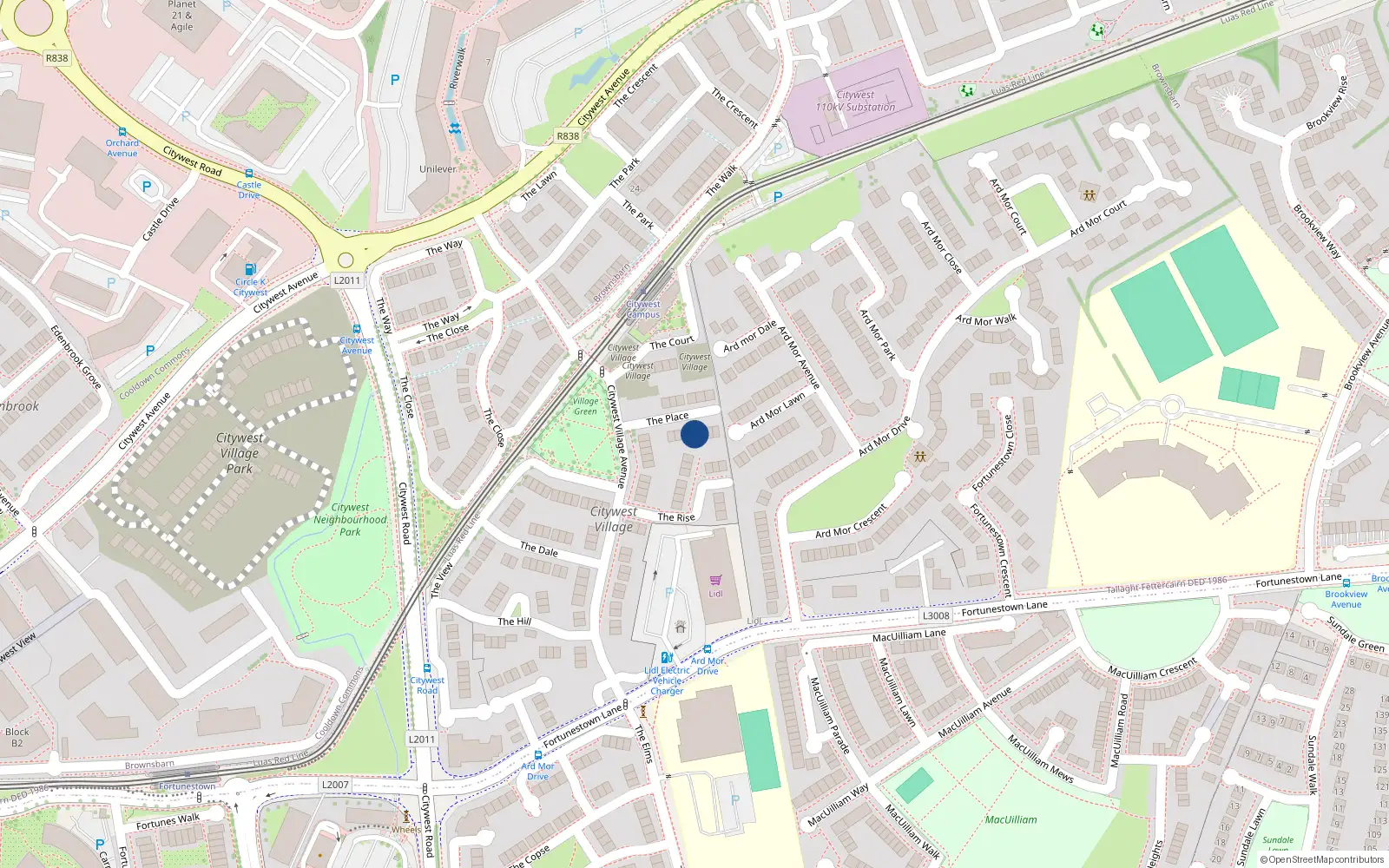 Overhead map showing the location of 9 The Place, Citywest