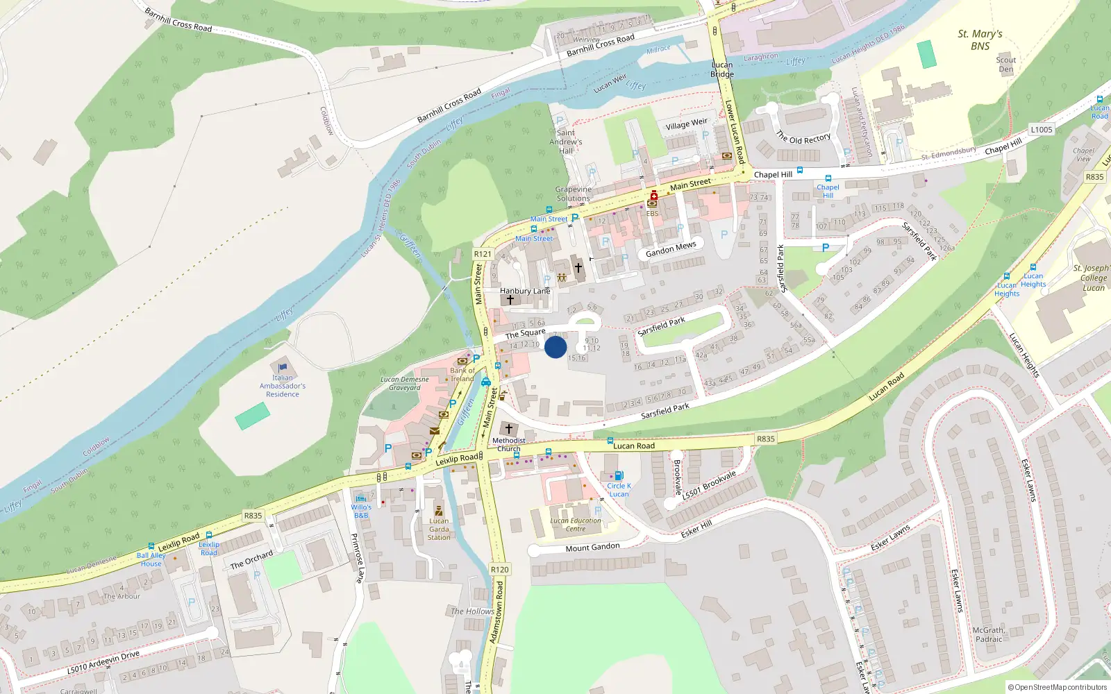 Overhead map showing the location of 9 the Square, Lucan, Dublin