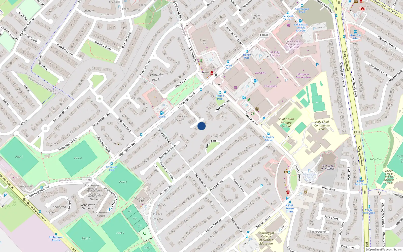 Overhead map showing the location of 9 Thomastown Crescent, Dublin