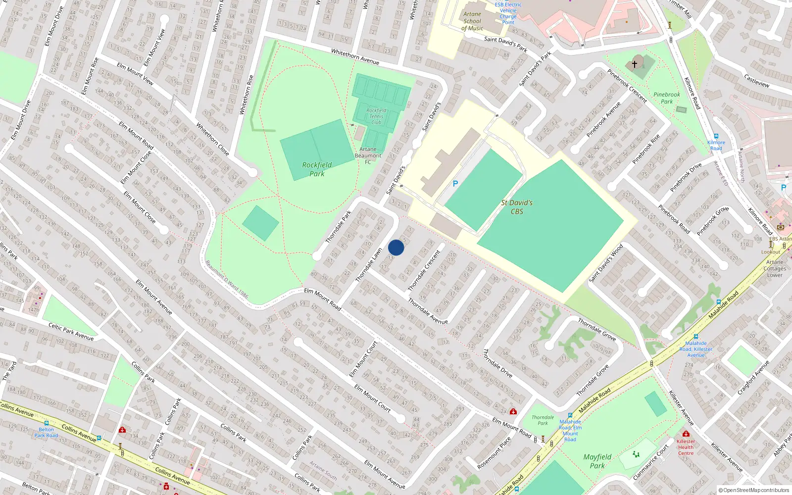 Overhead map showing the location of 9 Thorndale Lawns, Artane, Dublin 5
