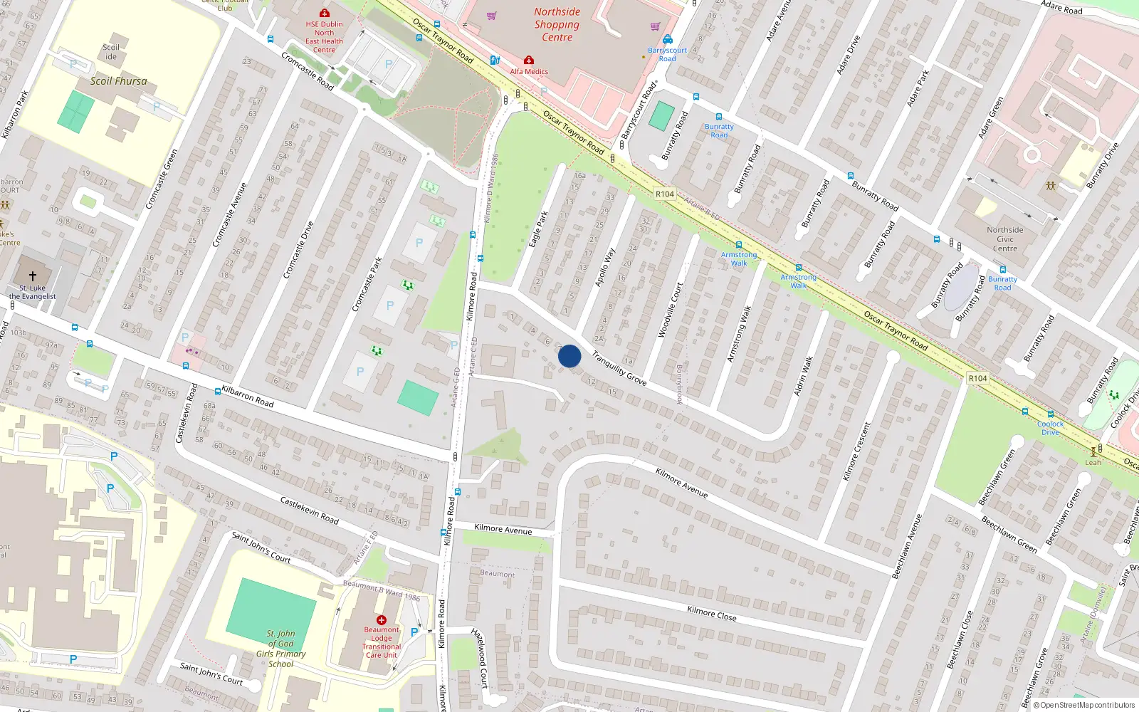 Overhead map showing the location of 9 Tranquility Grove, Dublin 5