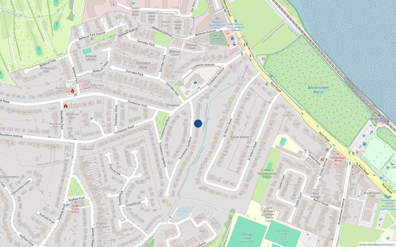 Overhead map showing the location of 9 Trimleston Gardens, Blackrock