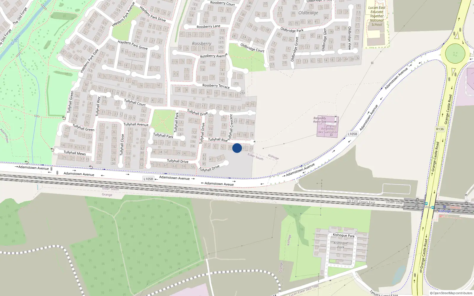 Overhead map showing the location of 9 Tullyhall Rise, Lucan