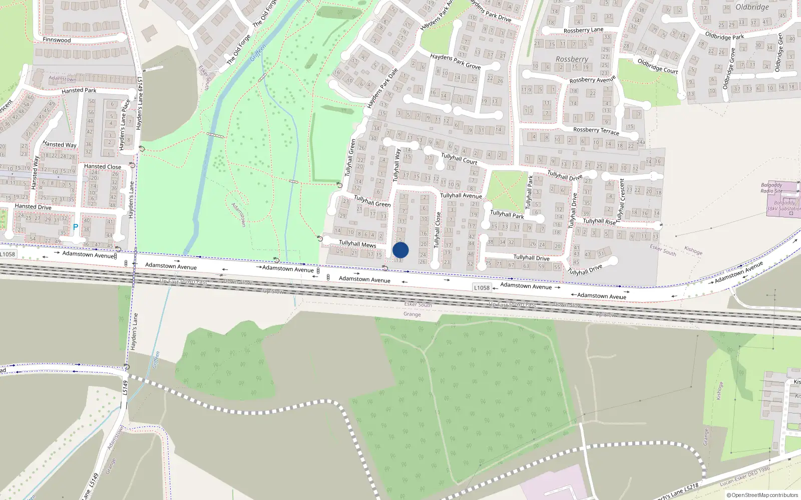 Overhead map showing the location of 9 Tullyhall Mews, Lucan