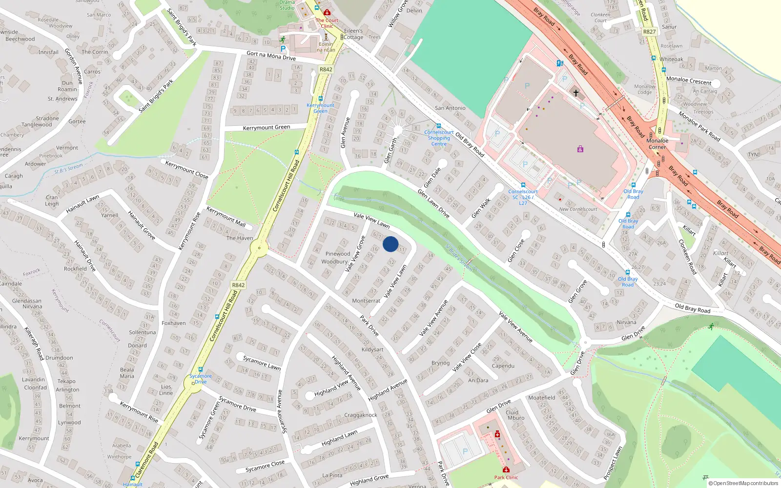 Overhead map showing the location of 9 Vale View Lawn, Dublin 18