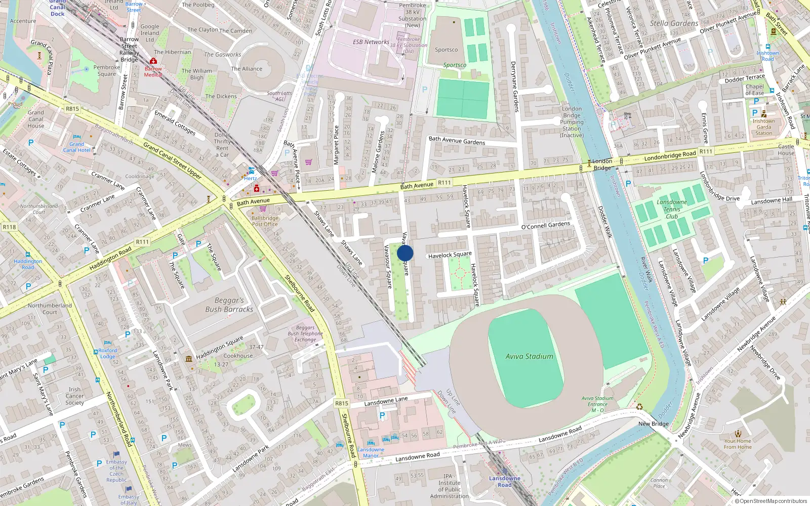 Overhead map showing the location of 9 Vavasour Square, Dublin