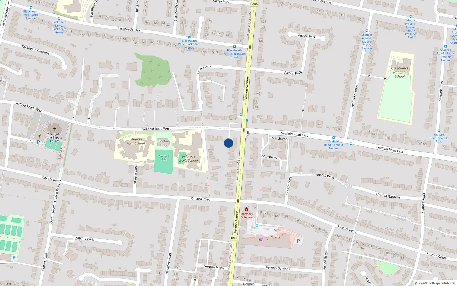 Overhead map showing the location of 9 Vernon Court, Dublin 3