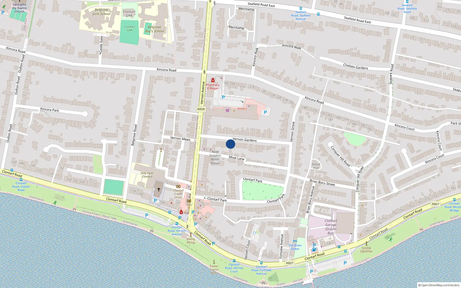 Overhead map showing the location of 9 Vernon Gardens, Dublin 3