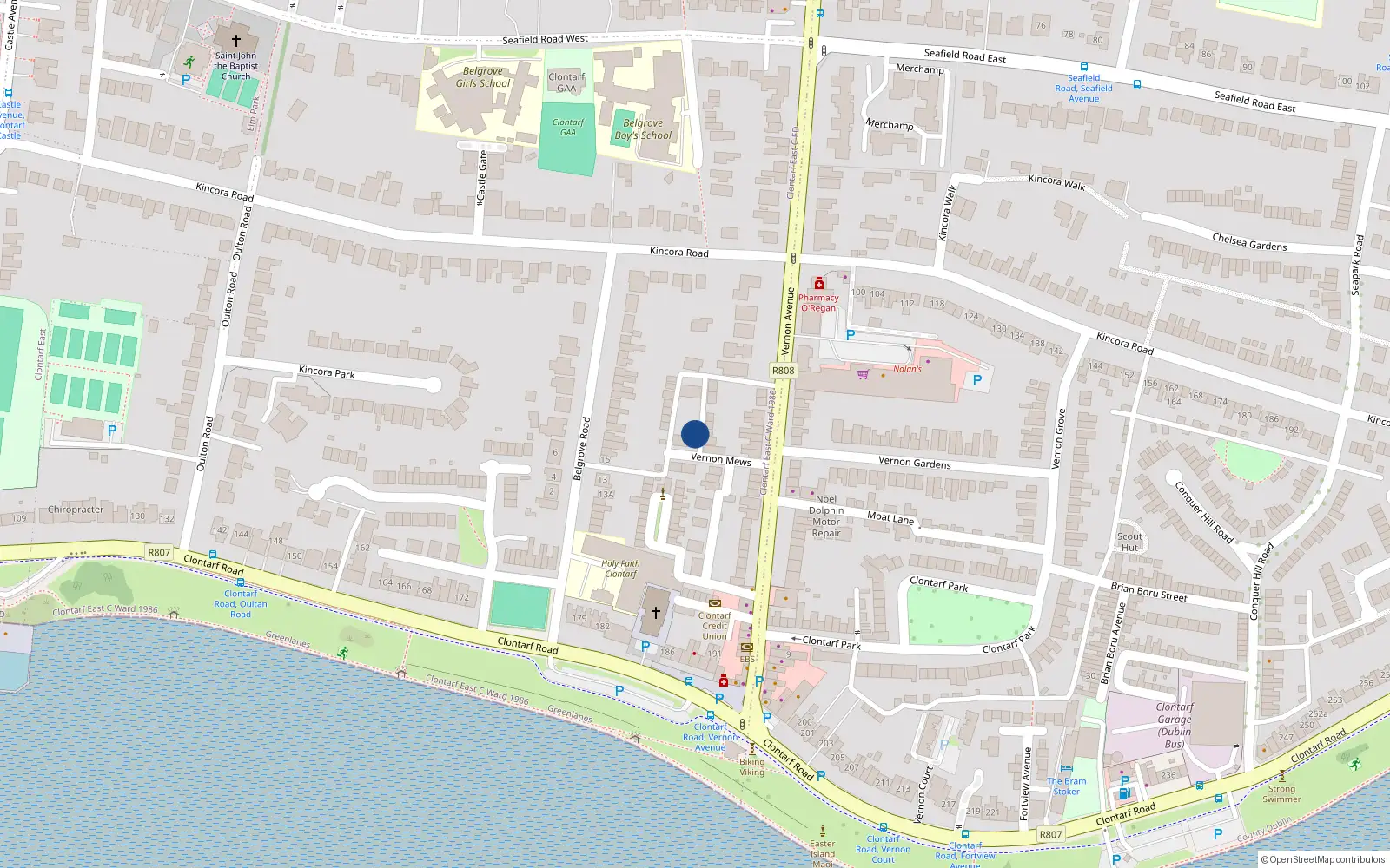 Overhead map showing the location of 9 Vernon Mews, Dublin 3