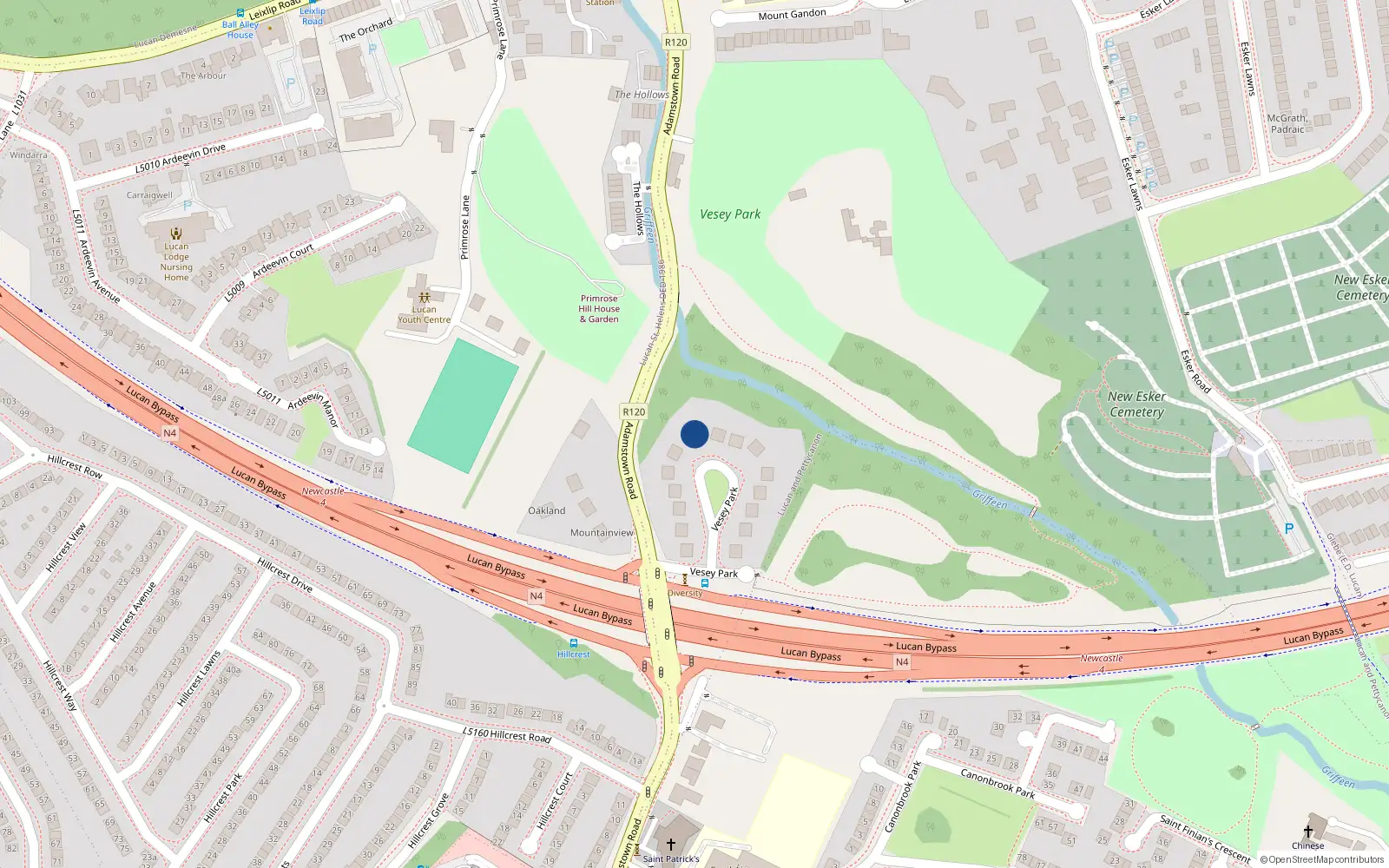 Overhead map showing the location of 9 Vesey Park, Lucan, Co Dublin