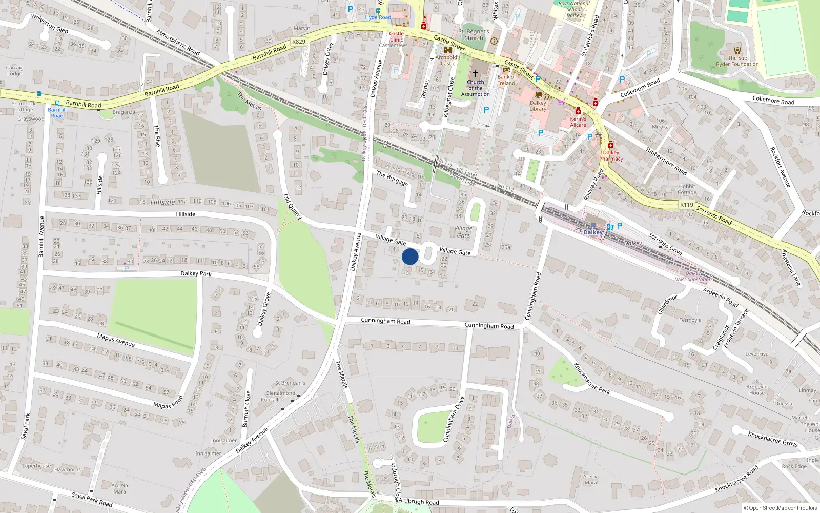 Overhead map showing the location of 9 Village Gate, Dalkey, Dublin
