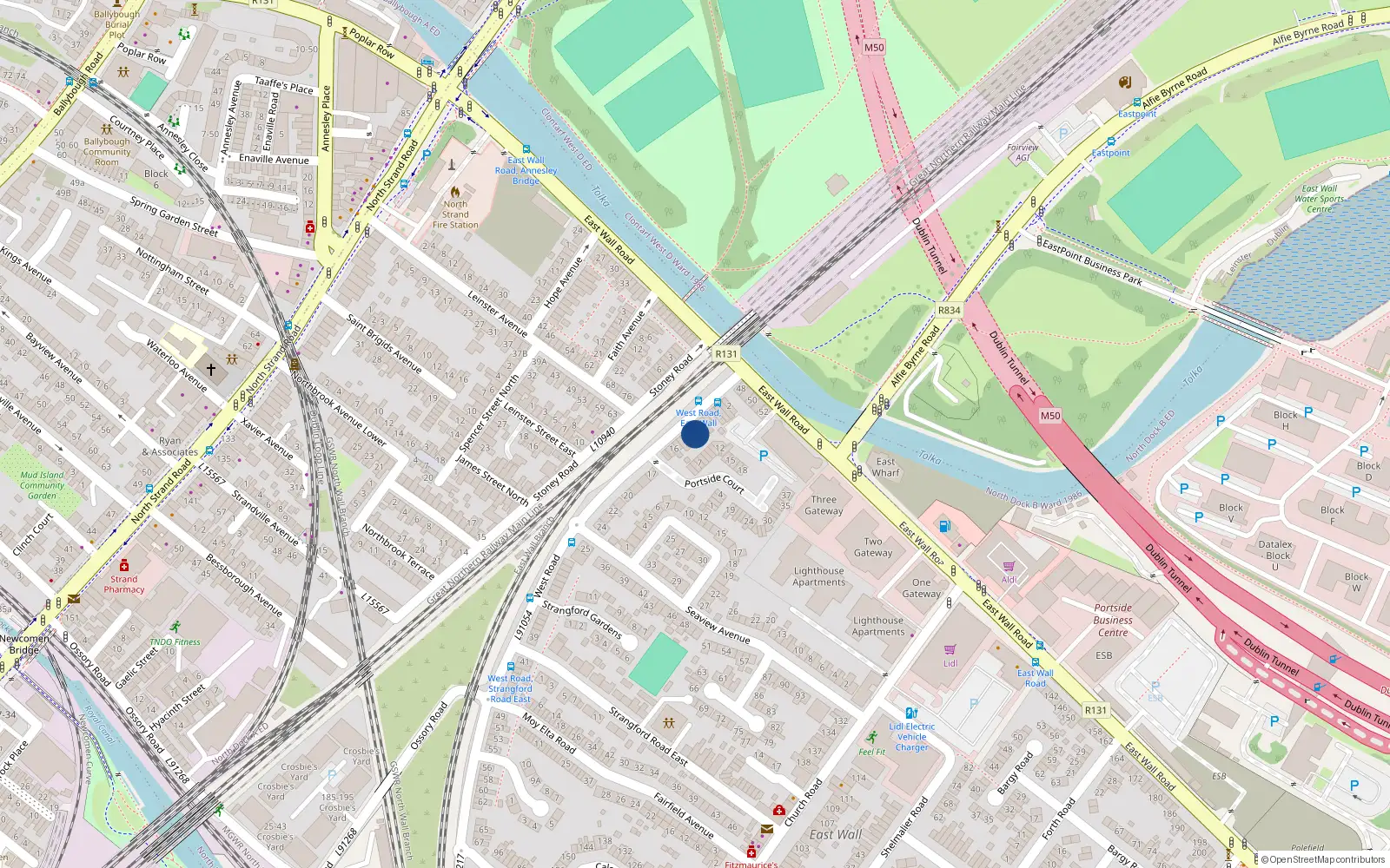 Overhead map showing the location of 9 West Road, Fairview, Dublin 3
